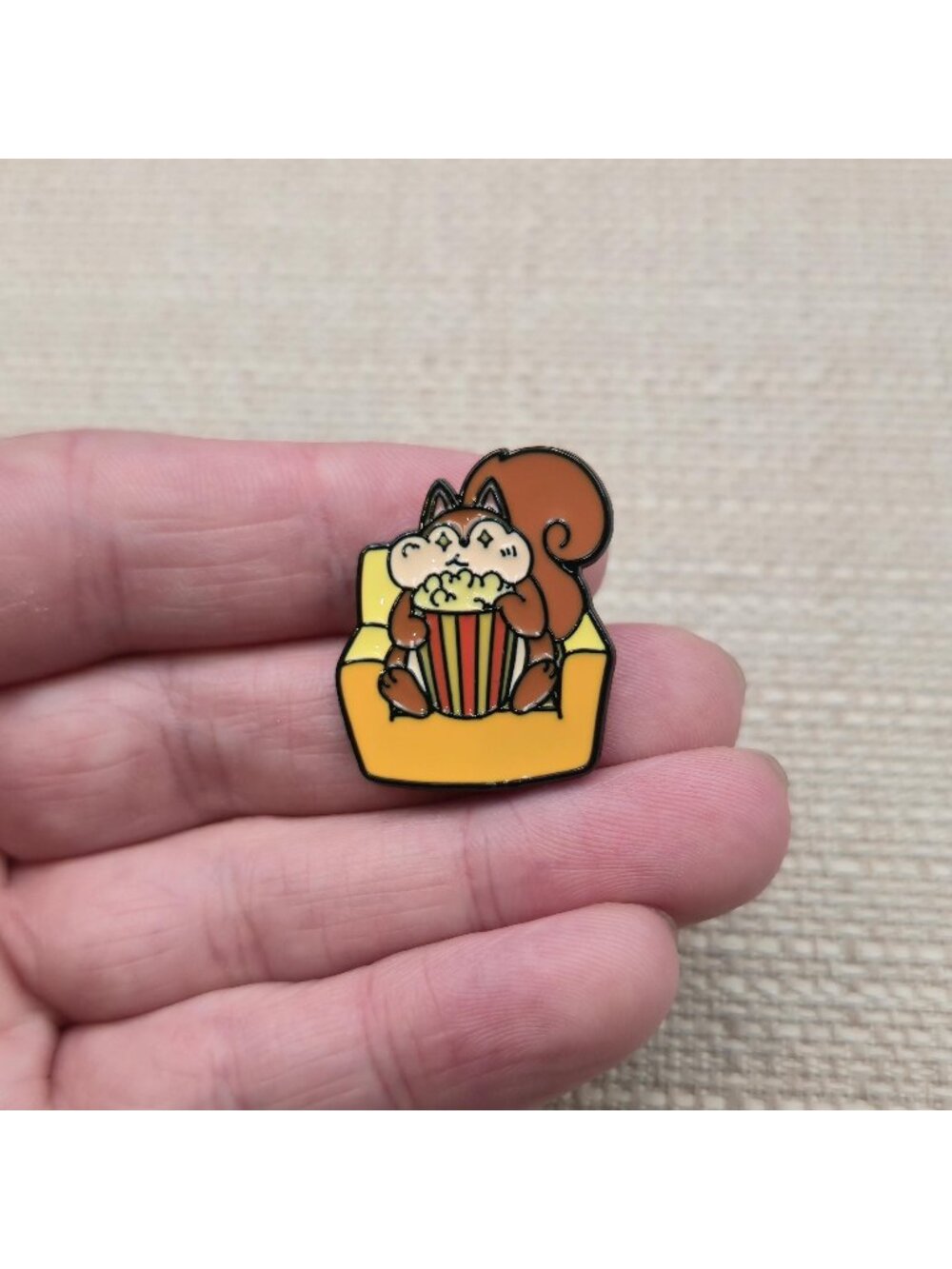 Cute Squirrel Eating Popcorn on Couch Sofa Novelty Enamel Lapel Pin A8923